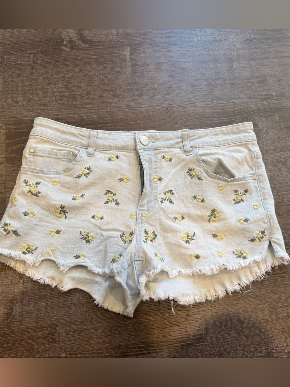White Floral Embroidered Denim Shorts